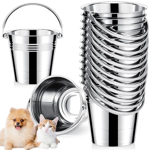 Hicarer 6 Pcs Stainless Steel Dog Water Bucket, Heavy Duty Stainless Steel Bucket Water Pails for Dogs Pets, for Kennels Farms Fences Cages (1.5 Quart)