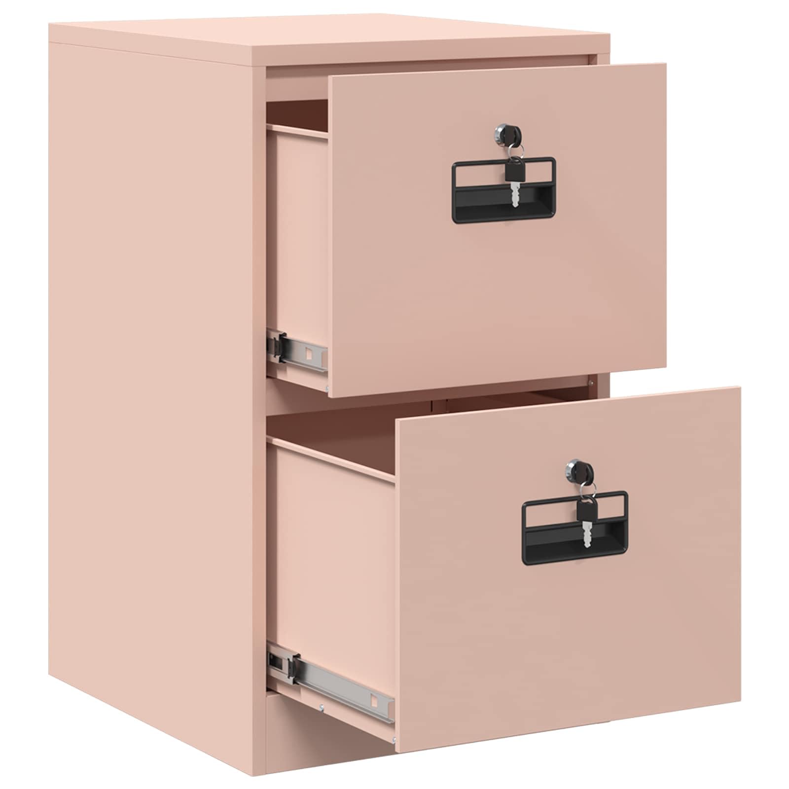 Aktenschrank Rosa 44 x 50 x 74,5 cm Kaltgewalzter Stahl, mit 2 Schubladen, Nockenschlösser, Ausziehregale, rostfrei, korrosionsbeständig, Büro Stauraum, multifunktional, Metall