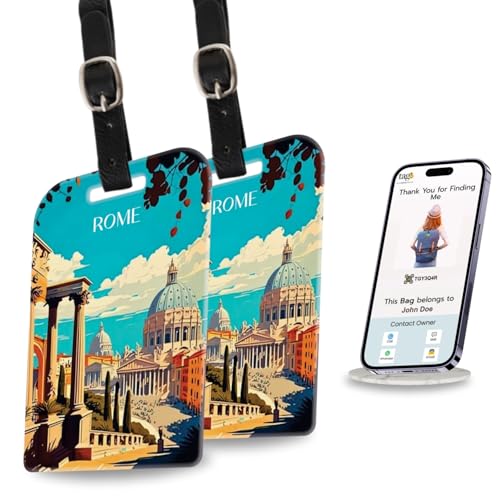 [Pack 2] tag8 Rome Smart Bag Luggage tag |Trendy Luggage tag ID Identification Fashionable Digital Name tag | Airline Compliant, SITA World Tracer Code Enabled | Travel Gift idea, Collectible