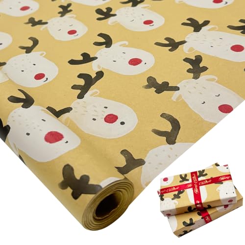 Papier cadeau de Noël de grande taille 76 cm au motif élan raffiné