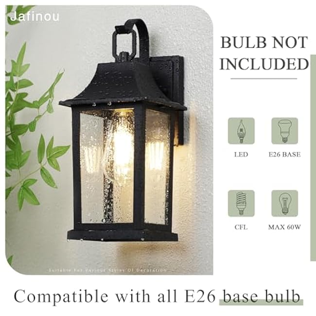 Matte Black Outdoor Wall Lights, Aluminum & Tempered Glass Exterior Sconce, Waterproof Rustproof Porch Lighting for Front Door, Garage, Patio (ETL-Certified, E26 Bulb Base)