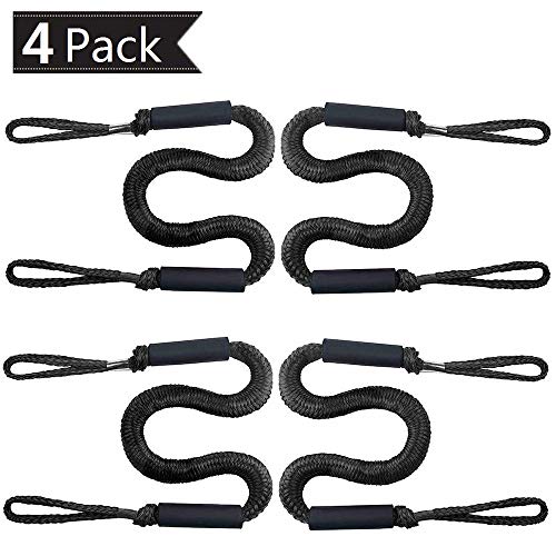 XUANNIAO Bungee Boat Dock Line Mooring Rope Boat Accessories Docking Lines PWC Dockline for Boats Kayak, Jet Ski, Pontoon, Canoe, Power Boat WaveRunner, 4 Pack