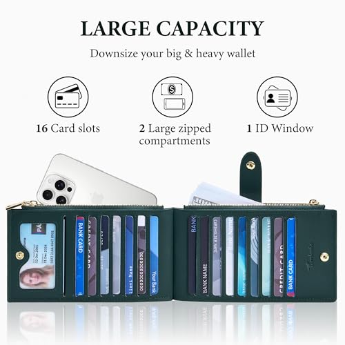 Image of Travelambo Leather Wallets for Women Slim RFID Blocking Bifold Credit Card Holder Wallet
