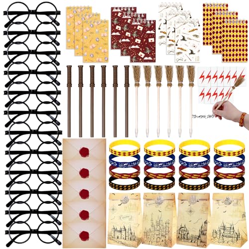 Vanblue 84Pcs Wizard Party Favors Birthday Decorations Wand Pencils Wizard Glasses Spiral Notebooks Goodie Bag Stuffers Classroom Rewards for Kids Student Magic Birthday Gift School Party Supplies