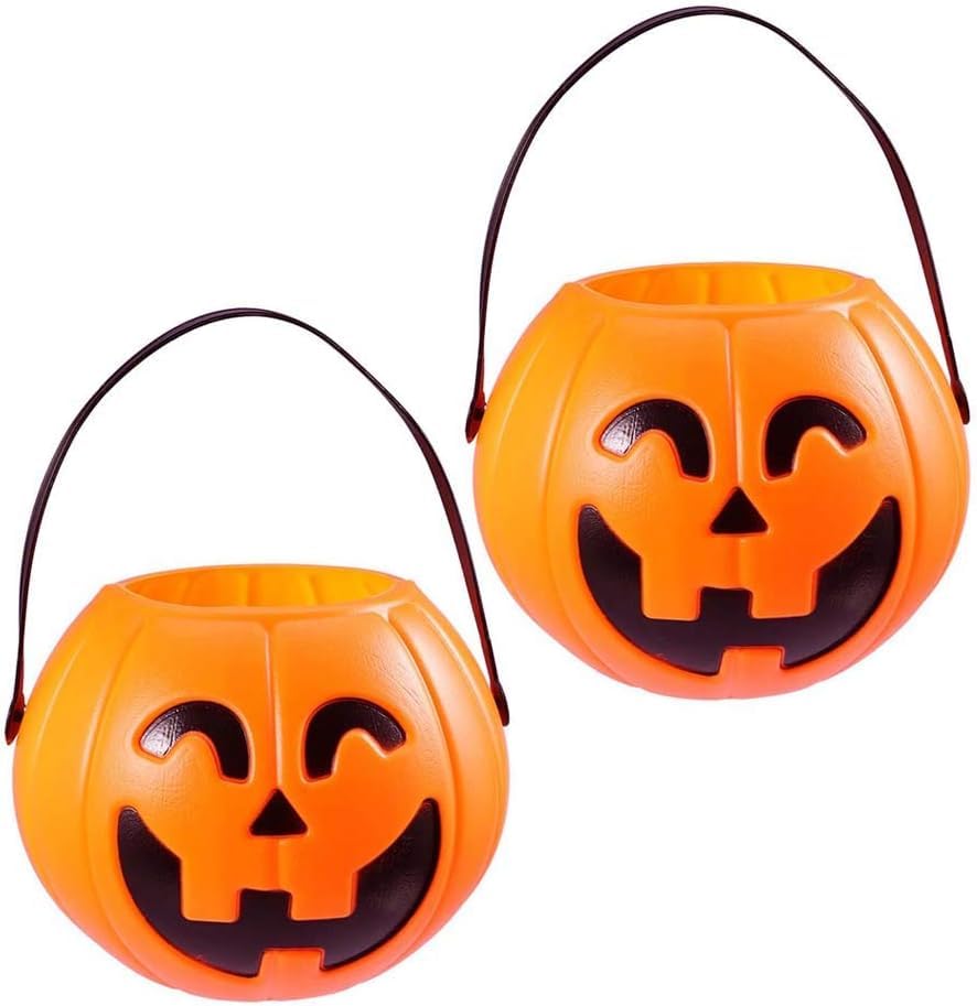 Halloween Pumpkin Bucket for Trick or Treat Candy Collection with Holder Party Decorations 17 CMS (Pumpkin Bucket 2 pcs)