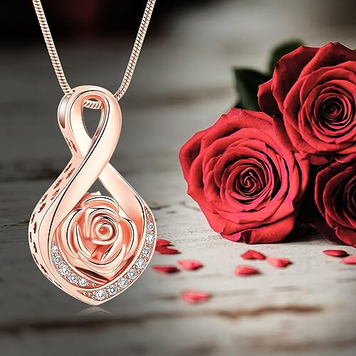 Roseflower Cremation Jewelry for Ashes Infinity Urn Necklace for Ashes Memorial Keepsakes Jewelry for Women Girl Pets Loved One Memorial Jewelry4