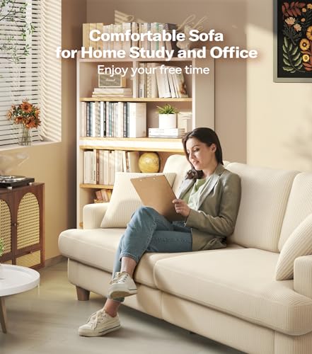 image for Kidirect 87in Beige White Sofa, Couches for Living Room 21in Extra Dee