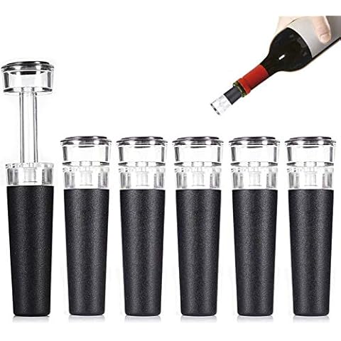 Wine Stoppers, 6 Pack Vacuum Wine Stopper, Reusable Wine Bottle Stoppers with Built-in Vacuum Pump Leakproof Wine Bottle Sealer Silicone Caps, Air Remover Corks Wine Saver for wedding Birthday Party Cover