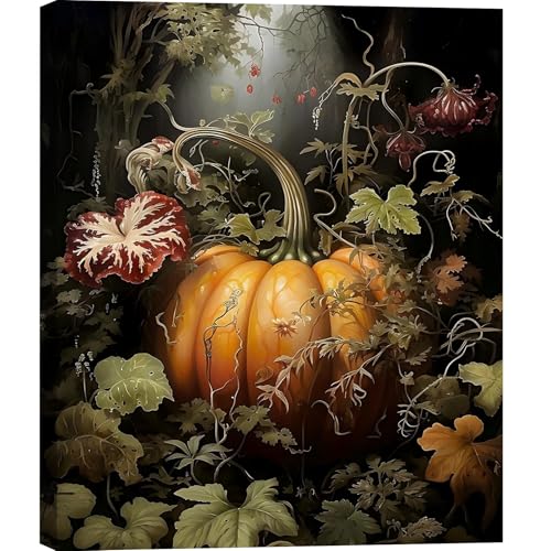 Woodland Pumpkin for Fall Home Decor 24x36", Moody Pumpkin Wall