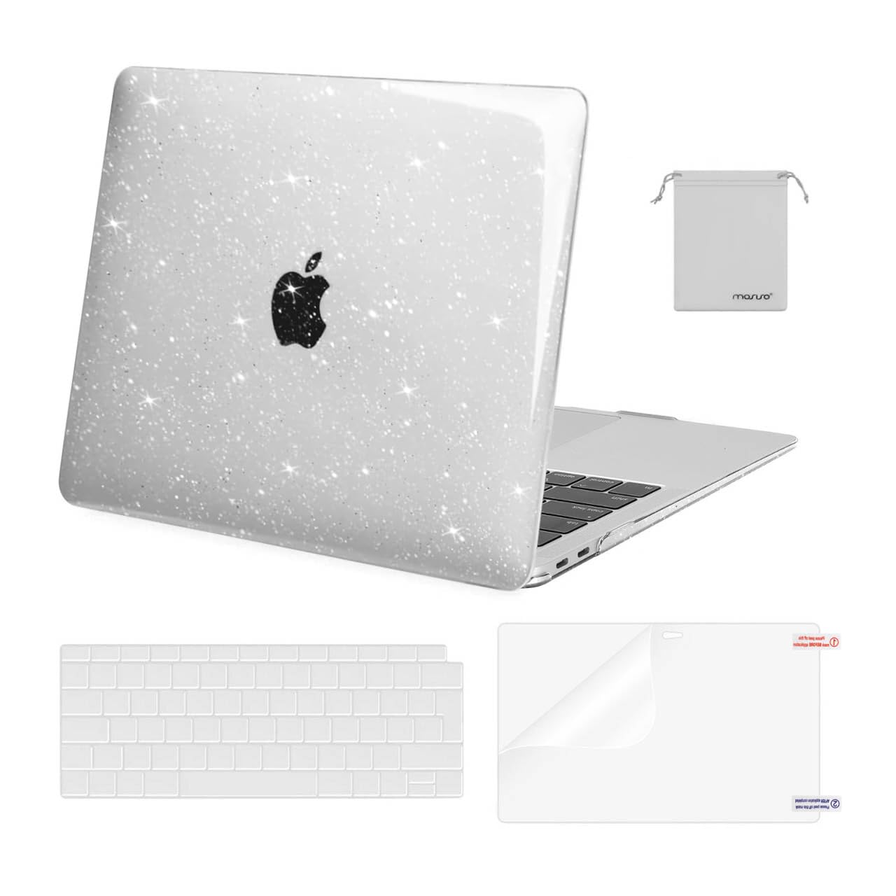 MOSISO Coque Compatible avec MacBook Air 13 Pouces 2021-2018 A2337 M1 A2179 A1932 Retina, Étincelant Briller Plastique Coque Rigide&Protection Clavier&Protecteur d'écran&Sac Rangement, Transparent