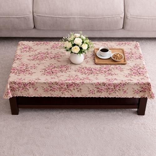 Image of Dakshya Industirs PVC Waterproof Table Cover 36x54 Inch Floral Printed Center Table Cover Washable Plastic Table Sheet Oilproof Dining Table Cover for Coffee Table Living Room Home (Elegant Leaf)