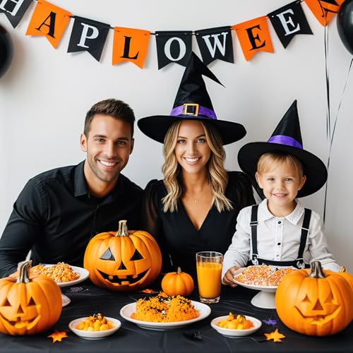 Image of CIEOVO 12 Pack Halloween Plastic Tablecloth Black Orange Purple Color Disposable Waterproof Round Tablecloth for Halloween Witch Vampire Party Decorations