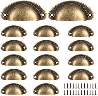 Yibaijia 16 Pcs Shell Cup Handles, Vintage Drawer Pull Handles, Semi Circle Retro Kitchen Cupboard Door Handles and Knobs, Furniture Cabinet Dresser Door Knobs Handles with Screws