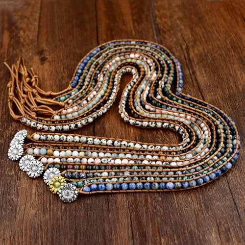 Boho Stone Beads Wrap Bracelet for Women Men Natural Crystal Beaded Wrap Bracelet Adjustable Bohemian Handmade Bracelet Jewelry Gifts4