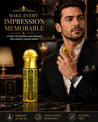 Image of SOLAVEA Green Oud Attar Perfume Oil for Men & Women | Premium Arabic Fragrance | Alcohol Free Long Lasting Concentrated Attar | Luxury Roll On Perfume with Oud, Rose & Musk Notes | Travel Friendly Perfume Oil 3ml PACK OF 2