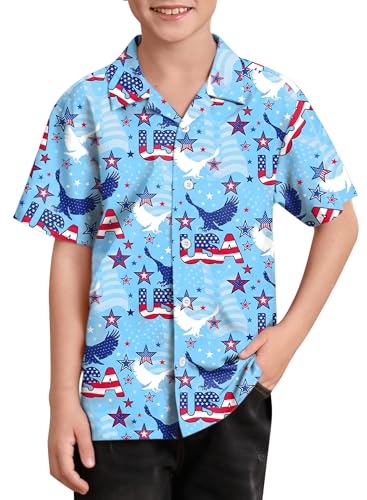 Image of BesserBay Unisex Kids 4th of July Shirt Girls Boys Patriotic Button Down Shirt American Flag Top 4-14 Years
