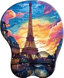 WANGWANGMIAO 3D Ergonomisches Mauspad mit Handgelenkauflage - Memory Schaum Mauspad Anti-Sehnenscheide Probleme für Computer und Laptop -Romantischer Abend am Ufer der Seine