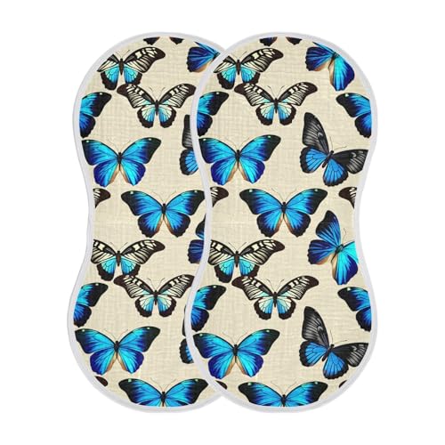 Blue Butterflies Muslin Burp Cloths for Baby 4-Layer Absorbent Cotton Large 22