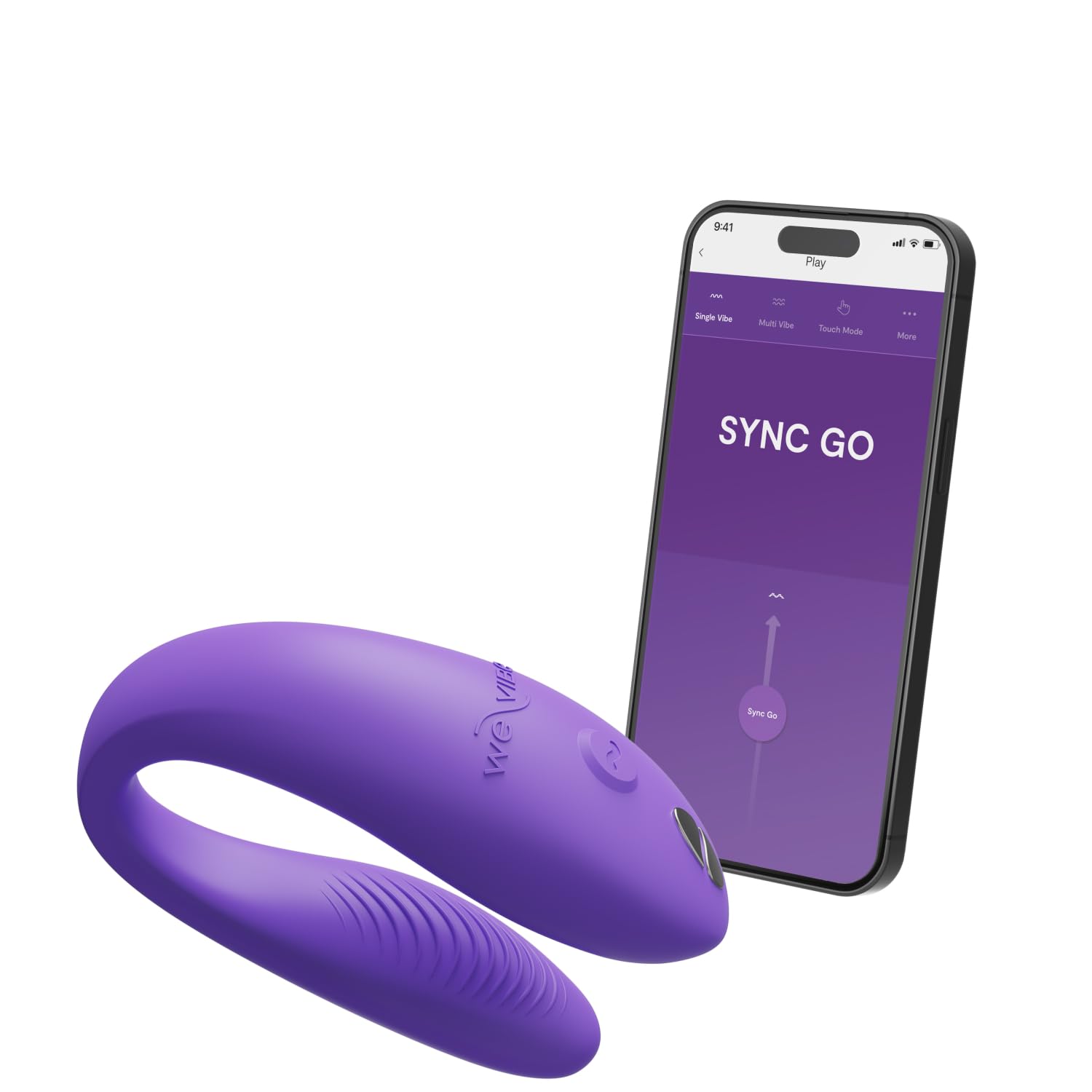 We-Vibe Sync Go Travel Edition Vibrador para parejas Vibrador en forma de C | Juguete para parejas con vibración portátil | Recargable | Estuche de viaje | Morado