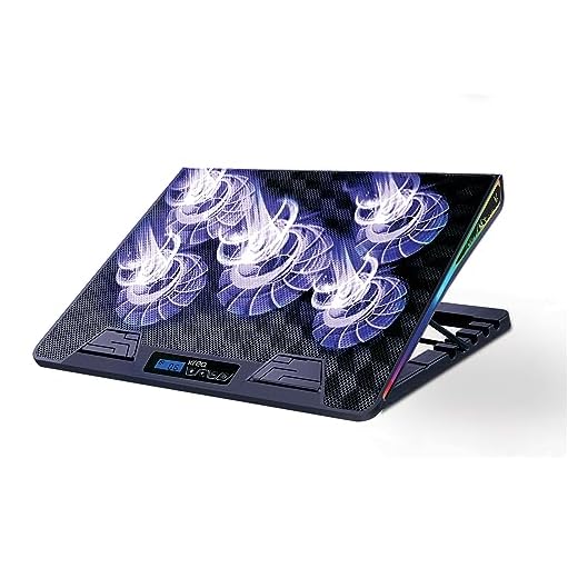 Kreo Tundra 5 Fans RGB Laptop Cooling Pad with Dual USB Port, 5 Adjustable Height Angles with LCD Display and 10 RGB Modes for Gaming Laptop, Silent Cooling Pad with Under 21 dBA