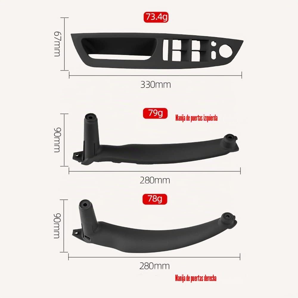 4 piezas de manija de puerta interior de ABS para coche, panel interior, cubierta embellecedora para tirar, reposabrazos compatible con B-MW E70 E71 E72 X5 X6 2007-2014 -negro
