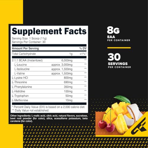 Image of Primaforce EAA Powder (30 Servings, Tropical Punch) - Essential Amino Acids for Pre /Intra Workout and Recovery - Non-GMO and Gluten Free