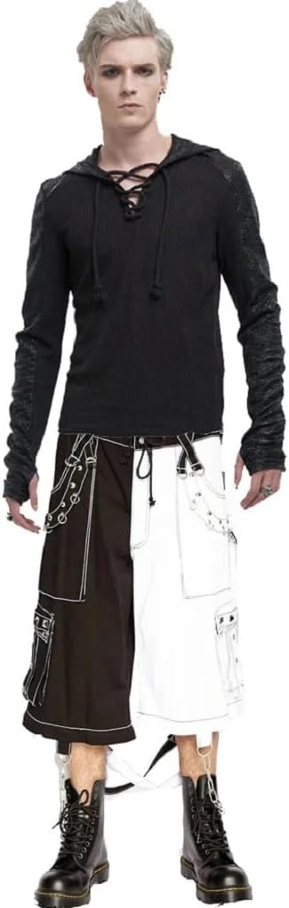 Men Black Punk Gothic Cotton Shorts Punk Emo Shorts with Zipper/USA