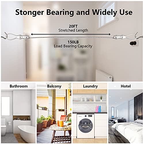 Clotheslines,Portable Windproof Clothes Rope Line with Stainless Steel Cable Tightener System Multipurpose Heavy Duty Laundry Rope for Christmas Decor Outdoor/Indoor/Home/Drying (20ft) by Skysunny - Image 5
