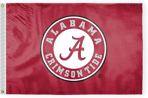 Miniatura 4 de Banderas redondas con logotipo de Alabama University Football Crimson Tide Round A, poliéster impreso de doble cara de 12 x 18 pulgadas con ojales