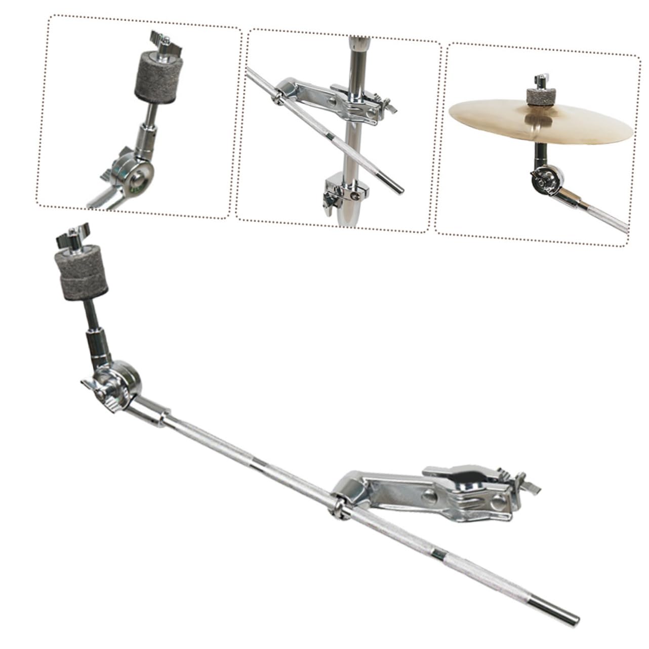 VICASKY Support de Fente de Cymbale en Acier Inoxydable Argenté, Bras de Perche Court Facile à Installer pour Accessoires D'instruments de Musique
