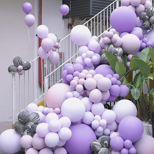 Image of Voircoloria 130pcs Pastel Purple Balloons Different Sizes 18 inch 12 inch 10 inch 5 inch Light Purple Latex Balloon Garland Arch Kit for Birthday Baby Shower Graduation Wedding Gender Reveal Party Decorations