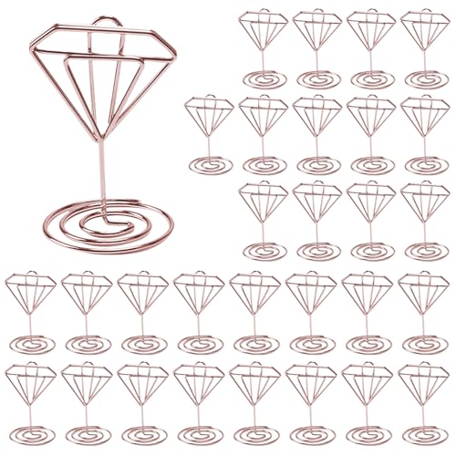 Minnhua 30 Pezzi Metallo Segnaposto Matrimonio Porta Foto, Portafoto da Tavolo Segnaposti Supporto Segnaposto per Ristoranti, Foto, Matrimonio, Compleanno (Oro Rosa Diamante)