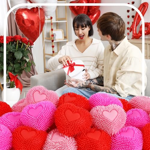 Jenaai 24 Pcs Valentine's Soft Spiky Puffer Balls Mini Heart Sensory Balls Bulk 2.3 Inch Bouncy Sensory Stress Relief Toy for Fidget Anxiety Game Party Favors by Jenaai - Image 6