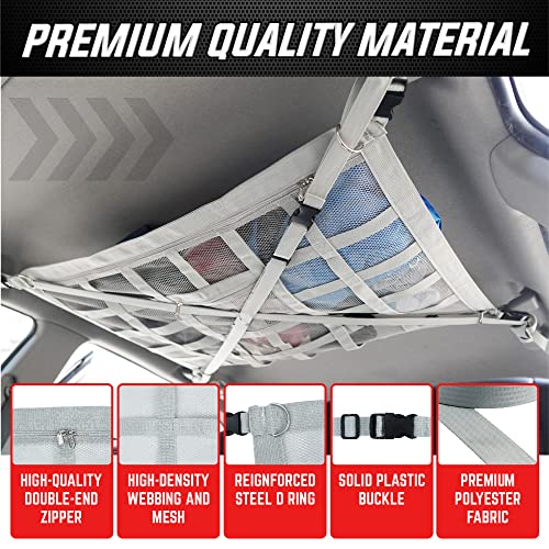 Premium Car Ceiling Cargo Net Pocket 34"X24" With Two Additional Buckle Straps, Car Camping Essentials Accessories For Pickup Truck, Jeep, Suv, Sag Resistant Car Roof Storage Net (Size L) #TOP3