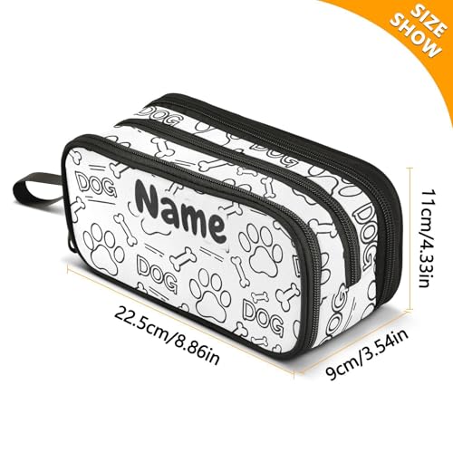 Image of Custom Dog Paw Print Bones Pencil Case Box Boys Girls Personalized Name Large Pencil Pouch Stationery Pen Bag Organizer for Kids Adults School Office