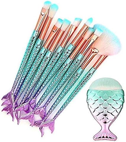 Funfunman Makeup Brushes 11PCS Make Up Foundation Eyebrow Eyeliner Blush Cosmetic Concealer Brushes(Mermaid Colorful)