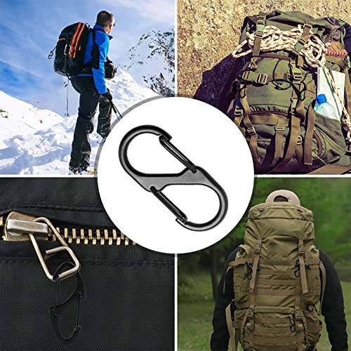 Foto von 20 Stück S Karabiner Schlüsselanhänger,Karabiner Mini Schwarz Schlüsselanhänger, Aluminiumlegierung Karabinerhaken, S-Form Metall Schnalle Doppelkarabiner, für Wandern, Camping, Reisen