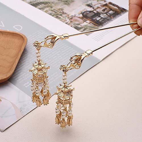 BYBYCD Retro Women Glow Hairpin Alloy Pavilion Pendant Girl Hair Accessories Hanfu Hair Sticks Ancient Style Hairpin Chinese Style Headwear(E Blue Light) - Image 5