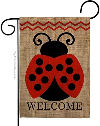 Welcome Ladybug Burlap Garden Flag - Friends Bugs & Frogs Butterfly Ladybugs Dragonfly Bee Springtime Insect Natural Wildlife - Yard Decorations Holiday Outdoor Flags Double-Sided 12.5 X 18