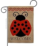 Welcome Ladybug Burlap Garden Flag - Friends Bugs & Frogs Butterfly Ladybugs Dragonfly Bee Springtime Insect Natural Wildlife - Yard Decorations Holiday Outdoor Flags Double-Sided 12.5 X 18