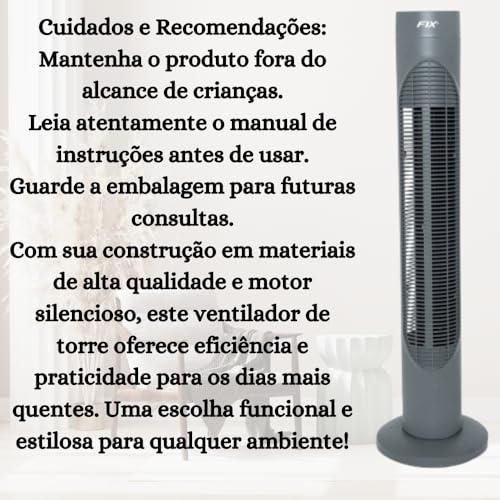 Ventilador de Torre portátil 3 Níveis de Velocidade, 127V, silencioso,55W,60Hz,Velocidades: 3 ajustá