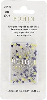 Bohin Alfileres de cristal de 30 x 0,60 mm, color amarillo-azul, 1 x 80 unidades