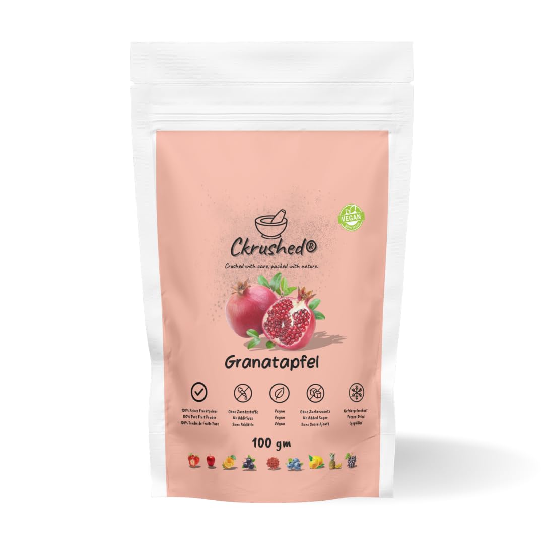 Ckrushed Granatapfel Pulver 100g – Gefriergetrocknetes Granatapfelpulver – Natürlich reich an Polyphenolen & Vitamin C – Für Smoothies, Bowls, Gesicht & Haarpflege – Ohne Zusätze – Vegan