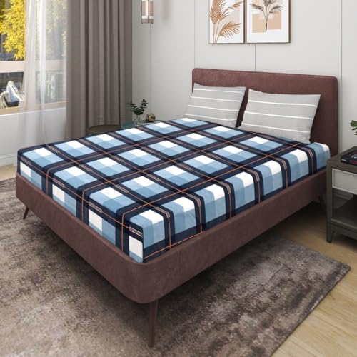 Image of RD TREND Presents Luxurious Supersoft Cotton Feel 210 Tc (100x108 Inch) bedsheet for Double Bed King Size with 2 Pillow Covers Size 18x28 (Black Check, King Size 100x108)