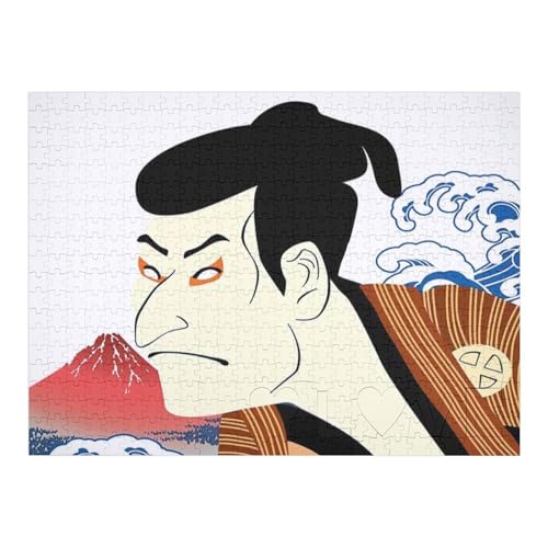 和柄 歌舞伎 和風 富士山 浮世絵 木製ジグソーパズル 520ピース 木製パズル 大人も子供も楽しめる ストレス解消 壁掛けアートにも 52×38cm