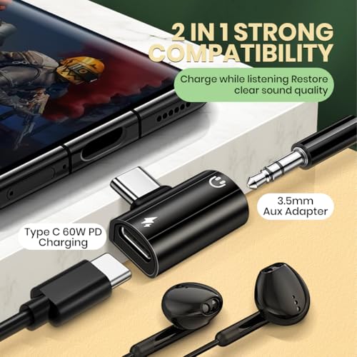 Image of Verilux 2 in 1 Type C to 3.5 mm with PD 60W Type C Connector Charging & 3.5 mm Jack to C Type Connector, Compatible for iPhone 17 /16 /15, Galaxy S25 /S24, MacBook, iPad