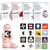 Flash Cards Baby Visual Stimulation Cards for 0-3-6-12-36 Months, 0-3 Months Infant Newborn Tummy Time Toys Gifts 5.5''×5.5'' Large for Sensory Development Black White Card Set