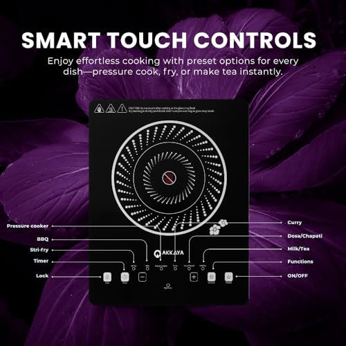 Image of AKKAYA 2200W Electric Infrared Cooktop | Touch Control | Crystal Glass Plate | Fast Heating | 6 Preset Modes | Auto Shut Off | Free Stainless Steel Grill Rack