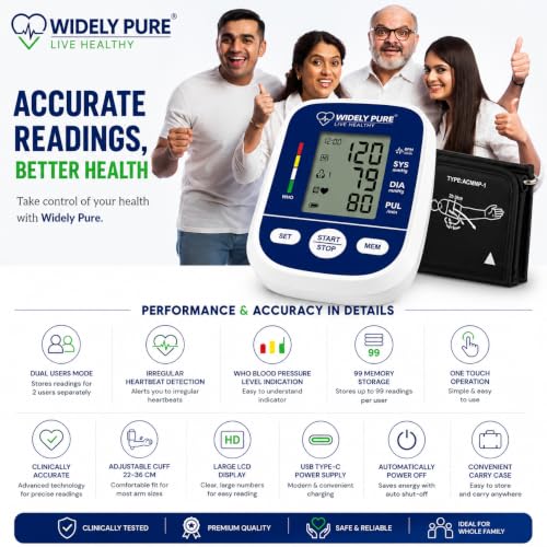 Image of Widely Pure Fully Automatic Digital Blood Pressure Monitor With Intellisense Technology With 4 Battries and USB Type C Cable Powered For Most Accurate Measurement
