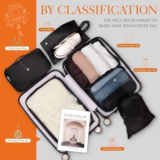 Image of Cabintrolley Bag Polycarbonate 20inch 55cms with 16inch Laptop and USB Port Compartment Small Size Suitcase for Flight Travel Suitable for Men, Women,Boys and Girls (Black with Packing Cube)